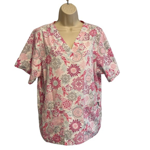 Tafford V Neck Medical Scrub Top Breast Cancer‎ Ribbon design Medium